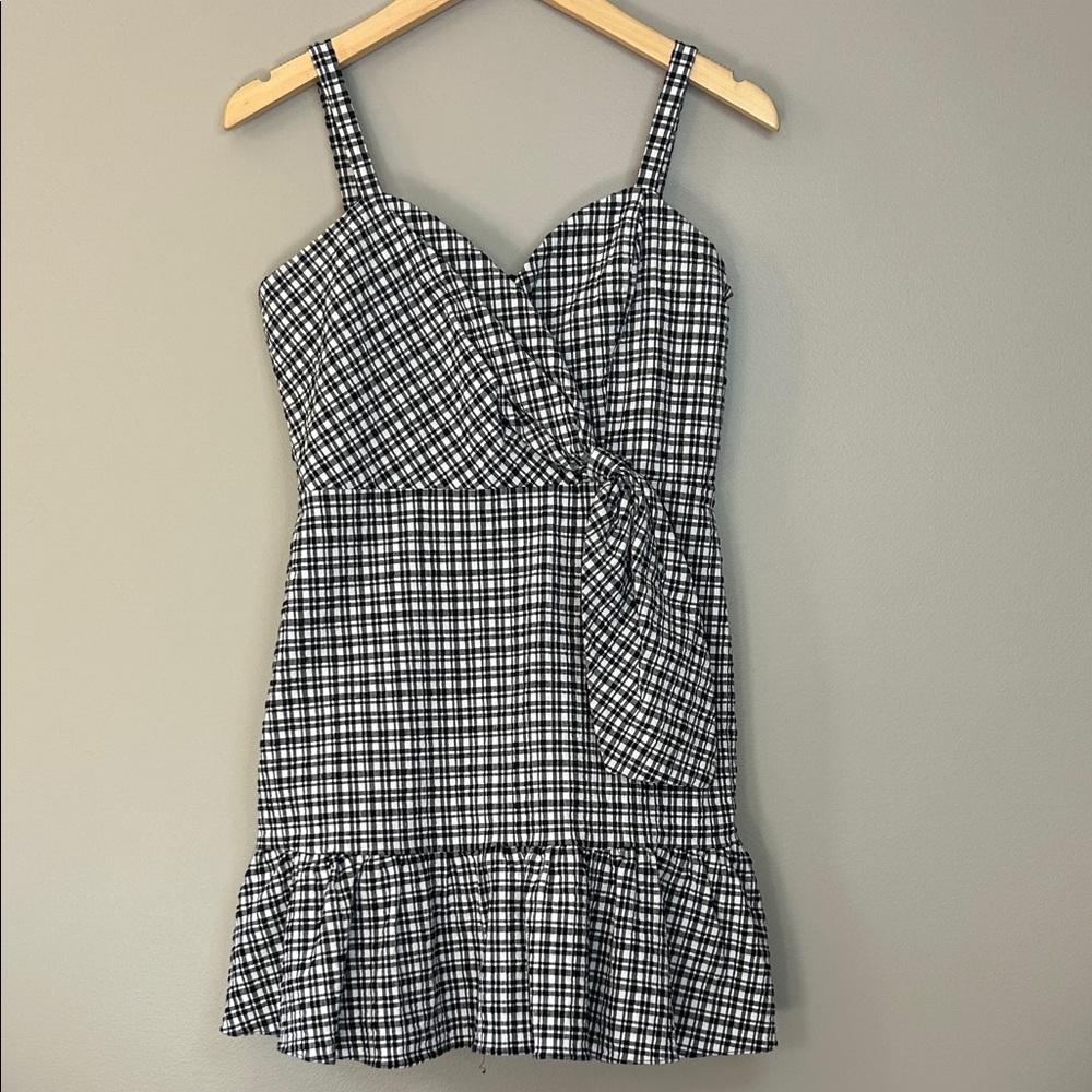 Parker Gingham Plaid Mini‎ Dress Size Small Black White